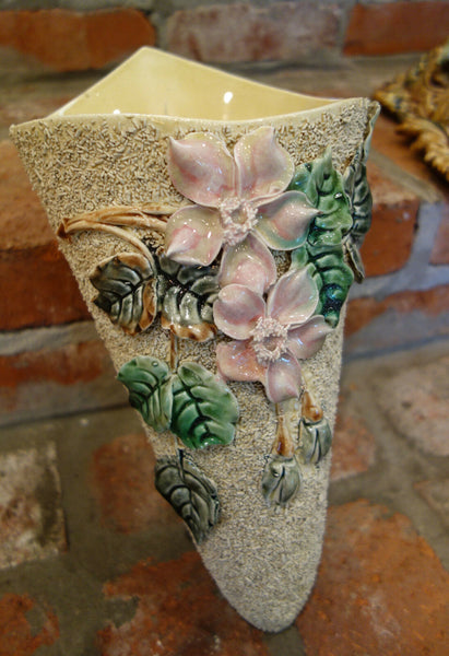 Antique French Majolica Barbotine Wall Pocket Flower Vase Confetti Staffordshire