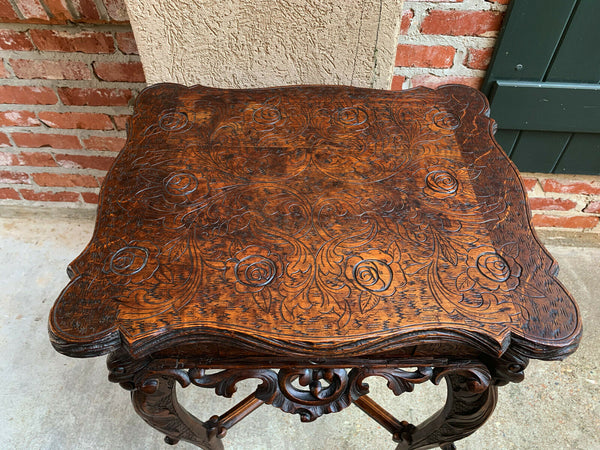 Antique French Carved Wood TABLE Jewelry Cabinet Louis XV Renaissance Faux Bois