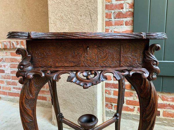 Antique French Carved Wood TABLE Jewelry Cabinet Louis XV Renaissance Faux Bois