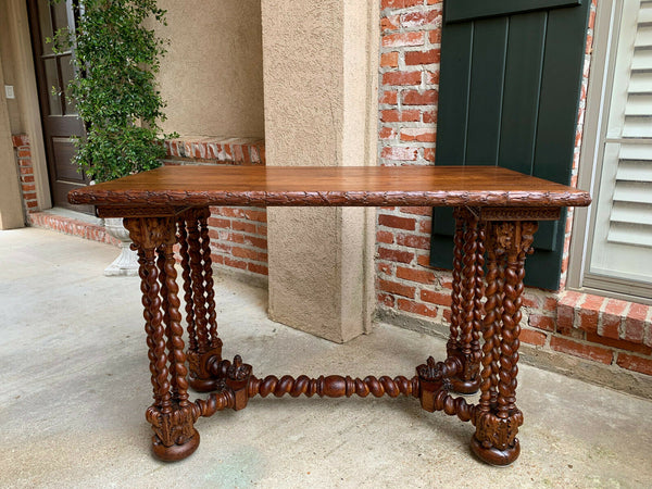 Antique French Carved Oak Barley Twist Hall Sofa TABLE Corinthian Renaissance