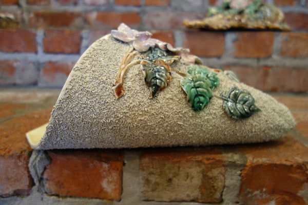 Antique French Majolica Barbotine Wall Pocket Flower Vase Confetti Staffordshire