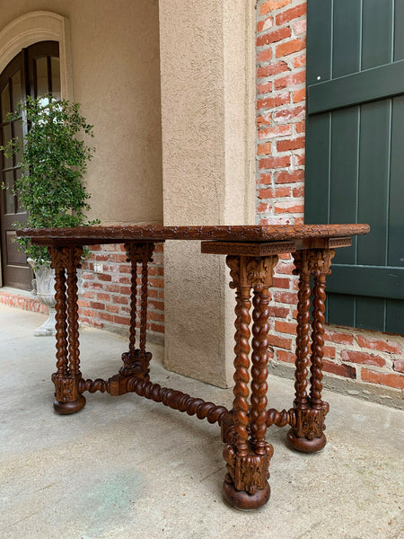 Antique French Carved Oak Barley Twist Hall Sofa TABLE Corinthian Renaissance