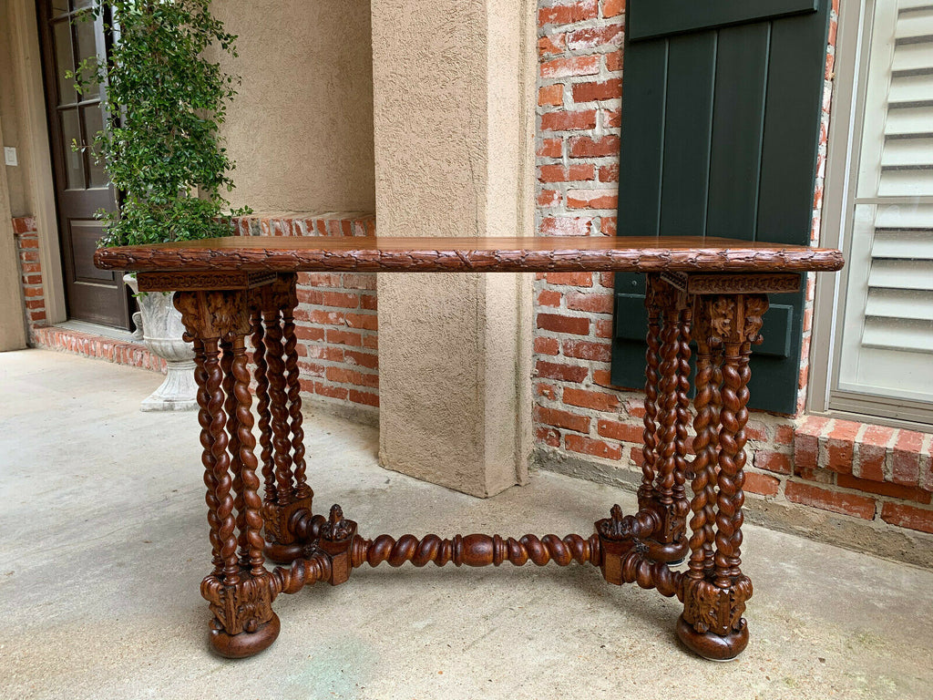 Antique French Carved Oak Barley Twist Hall Sofa TABLE Corinthian Renaissance