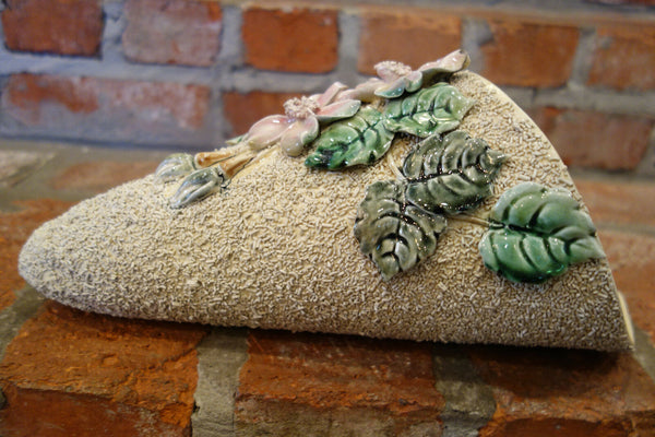 Antique French Majolica Barbotine Wall Pocket Flower Vase Confetti Staffordshire