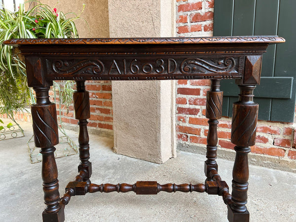 Antique English Carved Oak Hall Sofa Table British Tudor c1900
