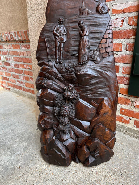 Antique French Carved Wood Wall Sculpture The Angelus by Jean Francois Millet