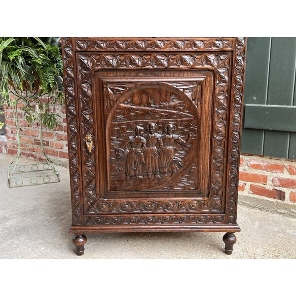 Antique French Carved Chestnut Cabinet Bonnetiere Armoire Breton Brittany