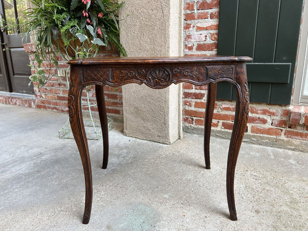 Antique French Carved Oak Sofa Side Lamp Table Serpentine Louis XV Nightstand