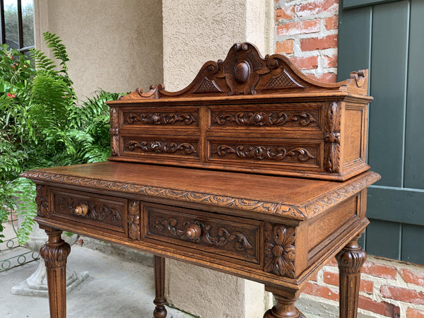 19th century Petite French Carved Oak Secretary Writing Desk Louis XVI Style