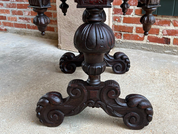 19th century Petite English Sofa Table Library Desk Renaissance Carved Oak