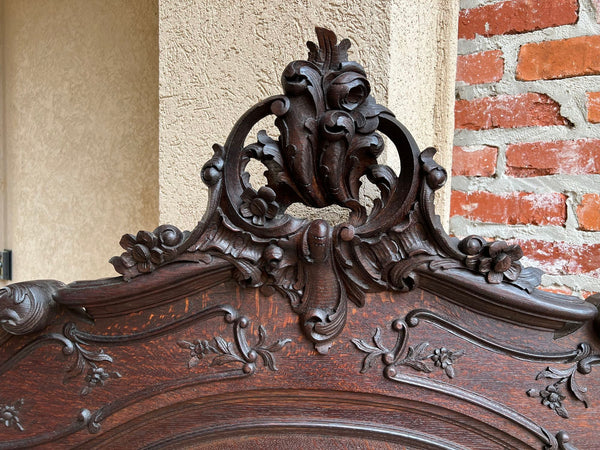 Antique French Trumeau Pier Wall Mirror Louis XV Carved Oak 19th century