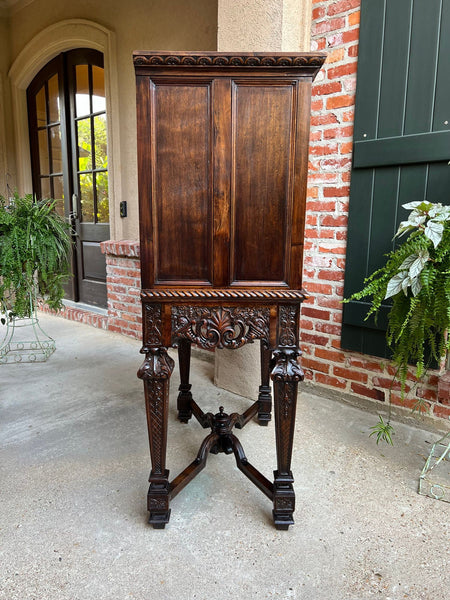 19th century French Carved Walnut Cabinet Bar Renaissance Wine Server Baroque