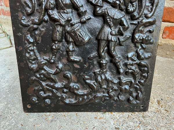 Antique English Fireback Cast Iron Hearth Panel Kitchen Backsplash Floral Music