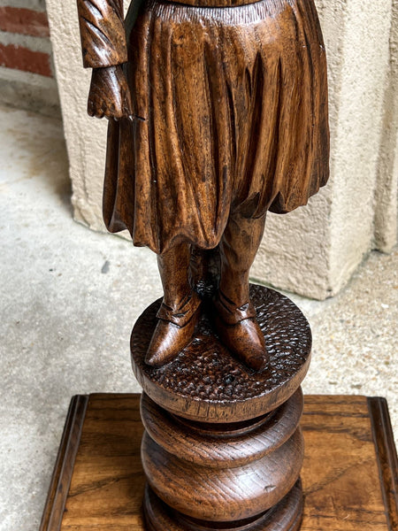 Antique French Pedestal Plant Stand Display Breton Brittany Carved Oak Baluster