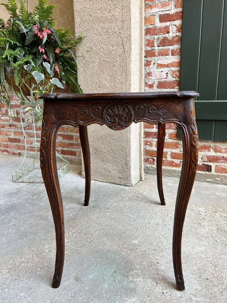 Antique French Carved Oak Sofa Side Lamp Table Serpentine Louis XV Nightstand