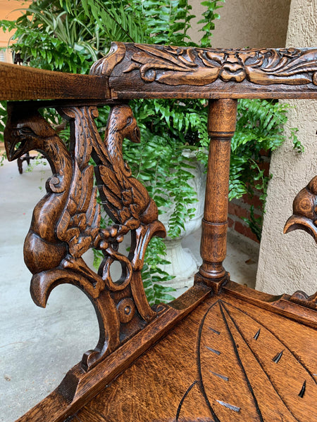 Antique French Carved Oak Corner Arm Chair Renaissance Louis XIV style