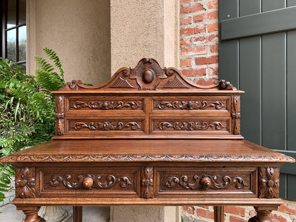 19th century Petite French Carved Oak Secretary Writing Desk Louis XVI Style
