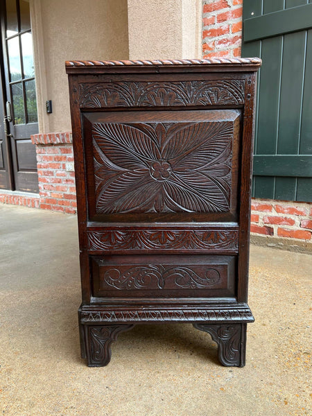 19th century Antique English Trunk Coffer Blanket Chest Carved Oak Foyer Table