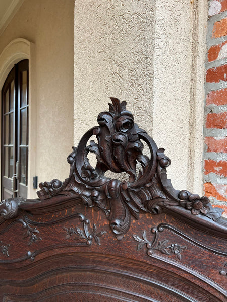 Antique French Trumeau Pier Wall Mirror Louis XV Carved Oak 19th century