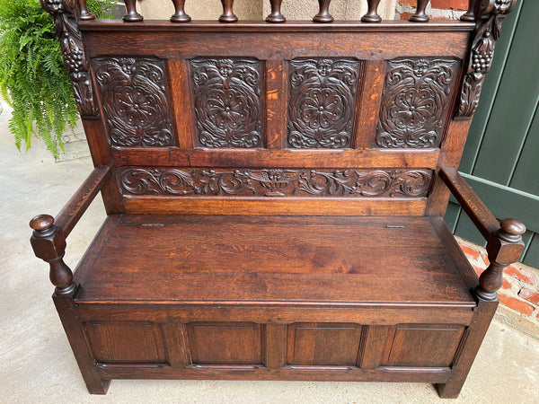 19th century French Hall Bench Settle Renaissance Carved Oak Cherub Black Forest