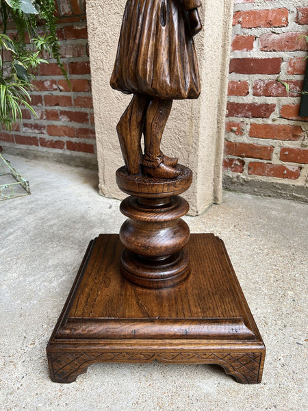 Antique French Pedestal Plant Stand Display Breton Brittany Carved Oak Baluster