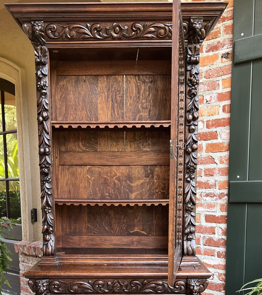 19th century French Bookcase Cabinet Carved Oak Black Forest Renaissance Display