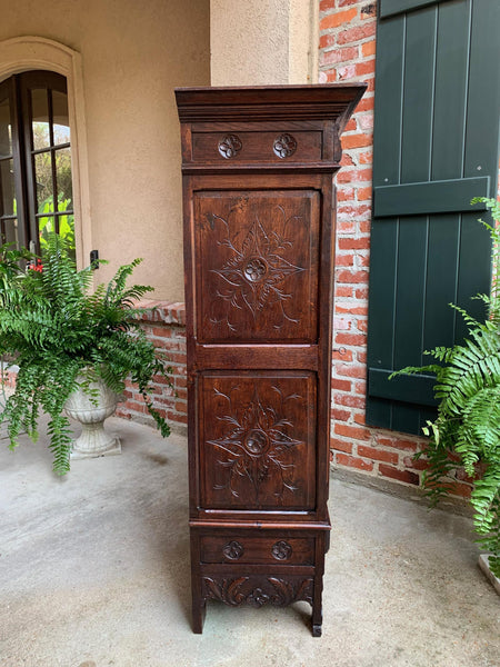 Antique French Carved Oak Storage Cabinet Renaissance Roman Centurion 19th cent