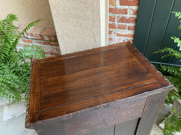 Antique French Carved Oak Petite Bookcase Server Barley Twist Display Louis XIII