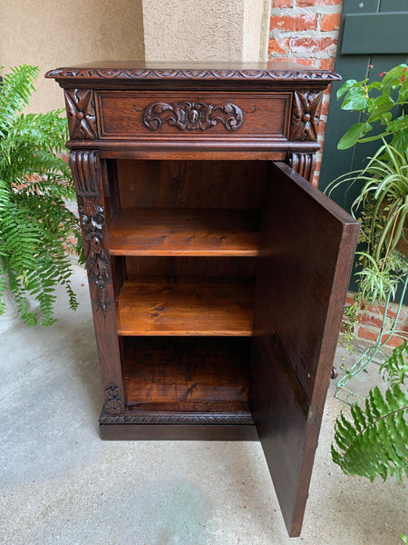 Antique French Carved Oak Tall Cabinet Faux Chest of Drawers Louis XIV style