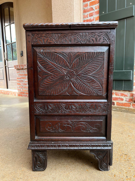 19th century Antique English Trunk Coffer Blanket Chest Carved Oak Foyer Table