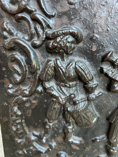 Antique English Fireback Cast Iron Hearth Panel Kitchen Backsplash Floral Music