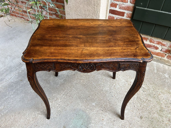 Antique French Carved Oak Sofa Side Lamp Table Serpentine Louis XV Nightstand
