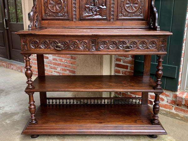 19th century  French Carved Oak Server Sideboard Display Breton Brittany Marble