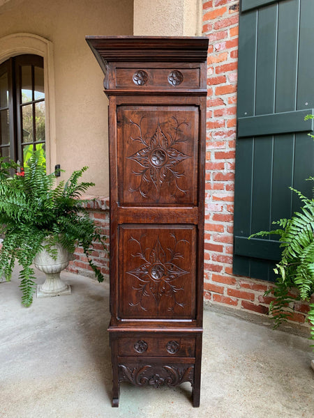 Antique French Carved Oak Storage Cabinet Renaissance Roman Centurion 19th cent