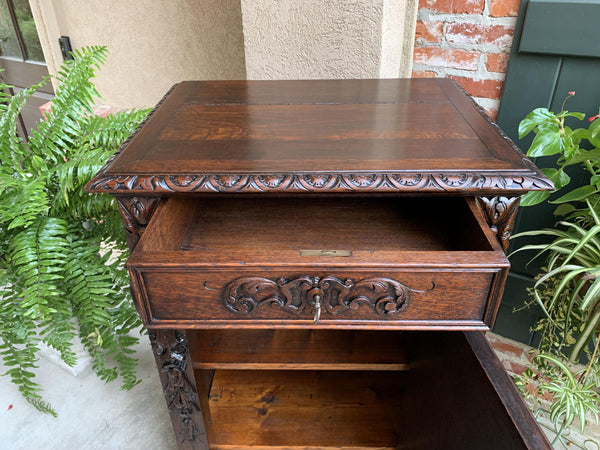 Antique French Carved Oak Tall Cabinet Faux Chest of Drawers Louis XIV style