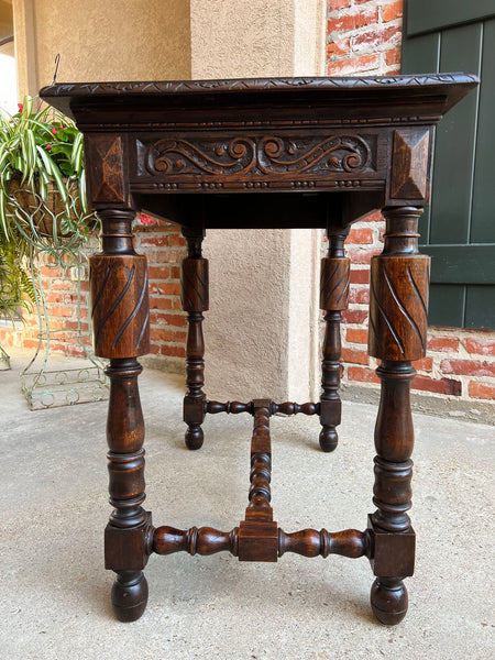 Antique English Carved Oak Hall Sofa Table British Tudor c1900