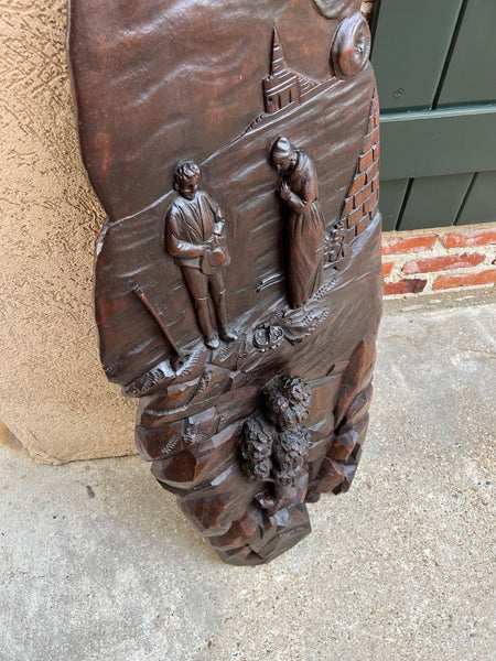 Antique French Carved Wood Wall Sculpture The Angelus by Jean Francois Millet