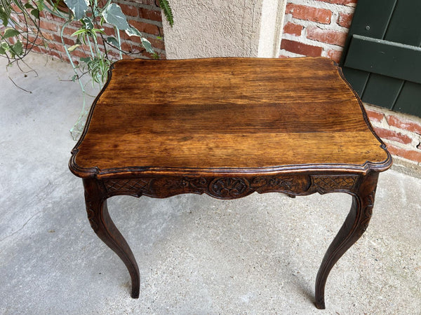 Antique French Carved Oak Sofa Side Lamp Table Serpentine Louis XV Nightstand