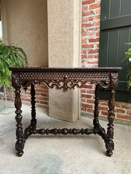 19th century French Breton Carved Oak Sofa Table Writing Library Desk Louis XIV