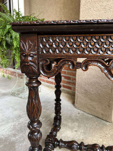 19th century French Breton Carved Oak Sofa Table Writing Library Desk Louis XIV