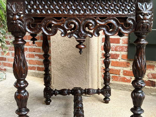 19th century French Breton Carved Oak Sofa Table Writing Library Desk Louis XIV