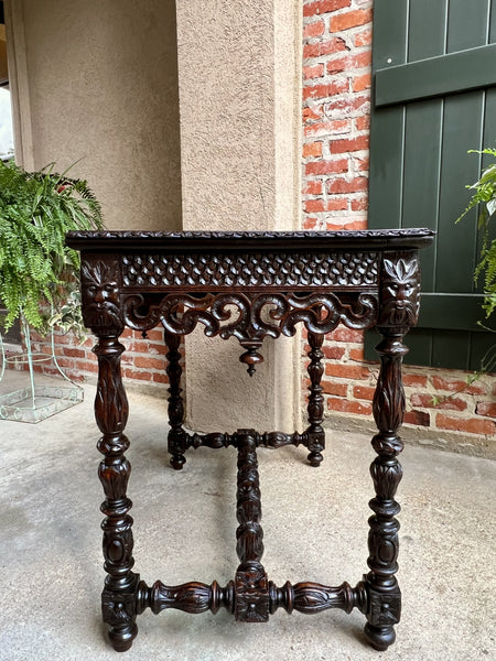 19th century French Breton Carved Oak Sofa Table Writing Library Desk Louis XIV