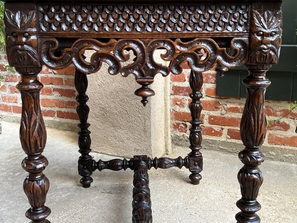 19th century French Breton Carved Oak Sofa Table Writing Library Desk Louis XIV