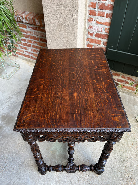19th century French Breton Carved Oak Sofa Table Writing Library Desk Louis XIV
