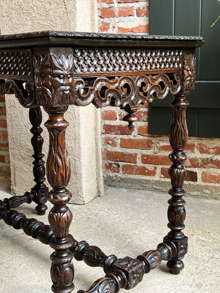 19th century French Breton Carved Oak Sofa Table Writing Library Desk Louis XIV