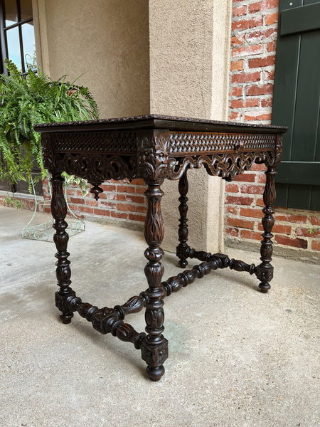 19th century French Breton Carved Oak Sofa Table Writing Library Desk Louis XIV