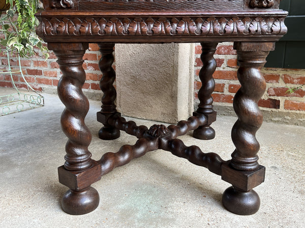 19th century Antique French Square Sofa Table Carved Oak Barley Twist Louis XIII