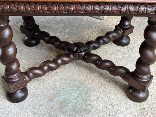 19th century Antique French Square Sofa Table Carved Oak Barley Twist Louis XIII