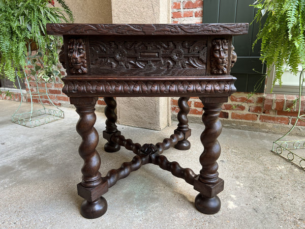 19th century Antique French Square Sofa Table Carved Oak Barley Twist Louis XIII