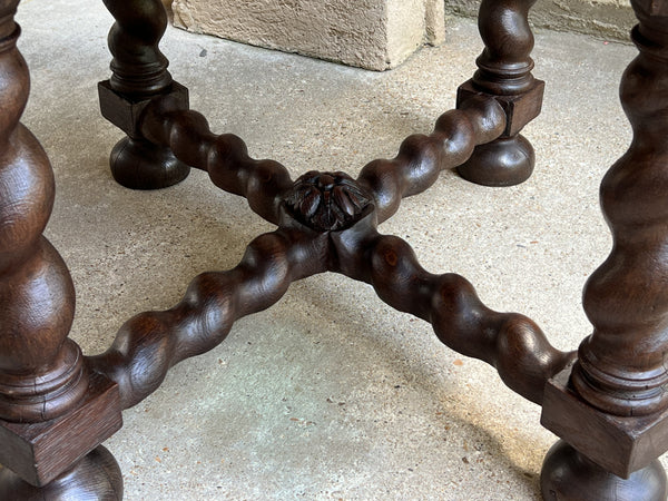 19th century Antique French Square Sofa Table Carved Oak Barley Twist Louis XIII